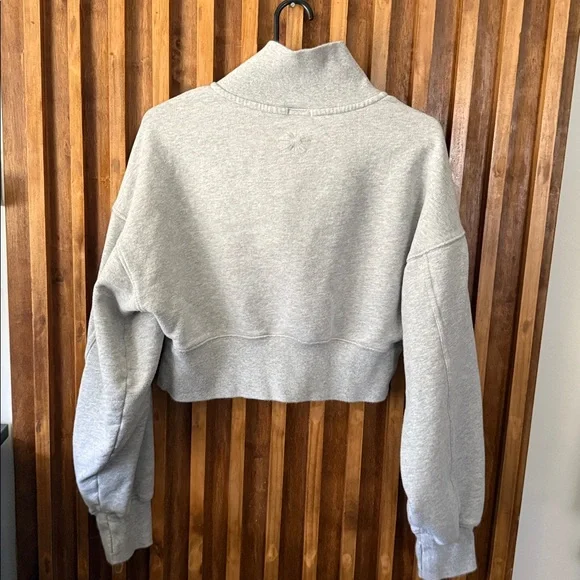 aerie Light Gray Quarter-Zip Cropped Sweatshirt - Picture 3 of 8